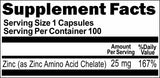 BUY 1 GET 2 FREE Chelated Zinc 25mg 100 or 200 Capsules