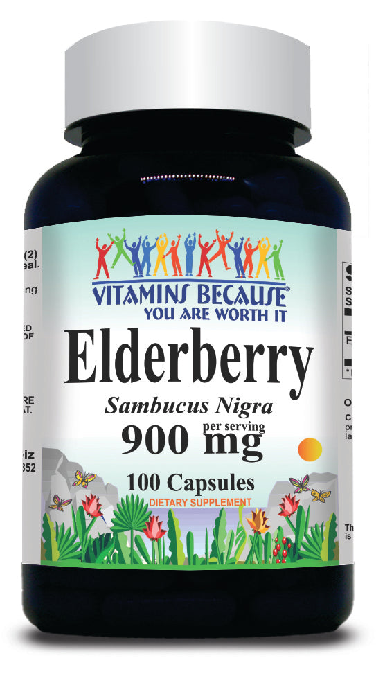 BUY 1 GET 2 FREE Elderberry 900mg 100 or 200 Capsules