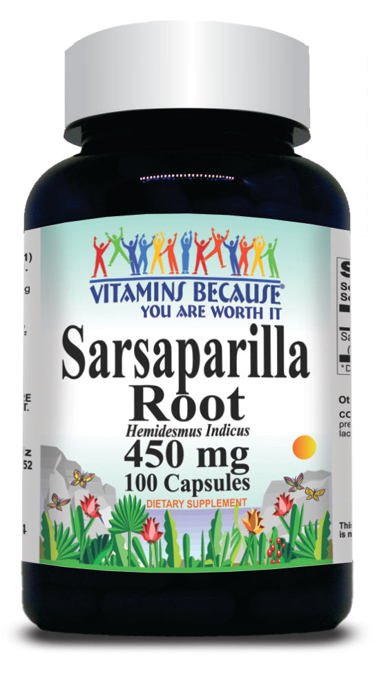 BUY 1 GET 2 FREE Sarsaparilla Root 450mg 100 Capsules