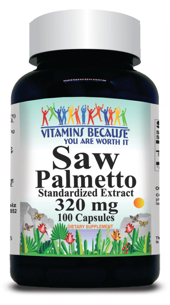 BUY 1 GET 2 FREE Saw Palmetto Standardized Extract 320mg 100 or 200 Capsules