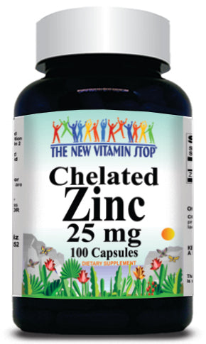 BUY 1 GET 2 FREE Chelated Zinc 25mg 100 or 200 Capsules