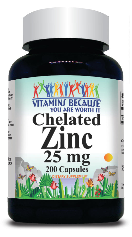 BUY 1 GET 2 FREE Chelated Zinc 25mg 200 Capsules