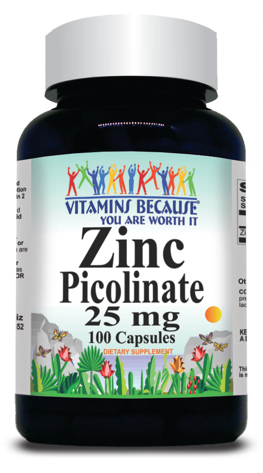 BUY 1 GET 2 FREE Zinc Picolinate 25mg 100 or 200 Capsules